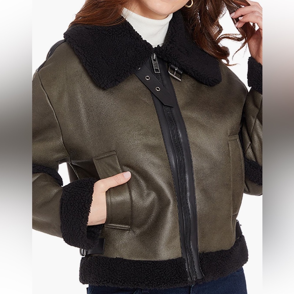 NWT Frye Olive Green Shearling Jacket